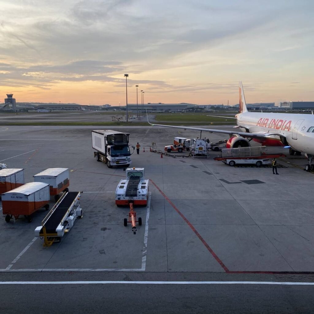 Air India plane at KLIA, Kuala Lumpur, at sunrise before the flight home