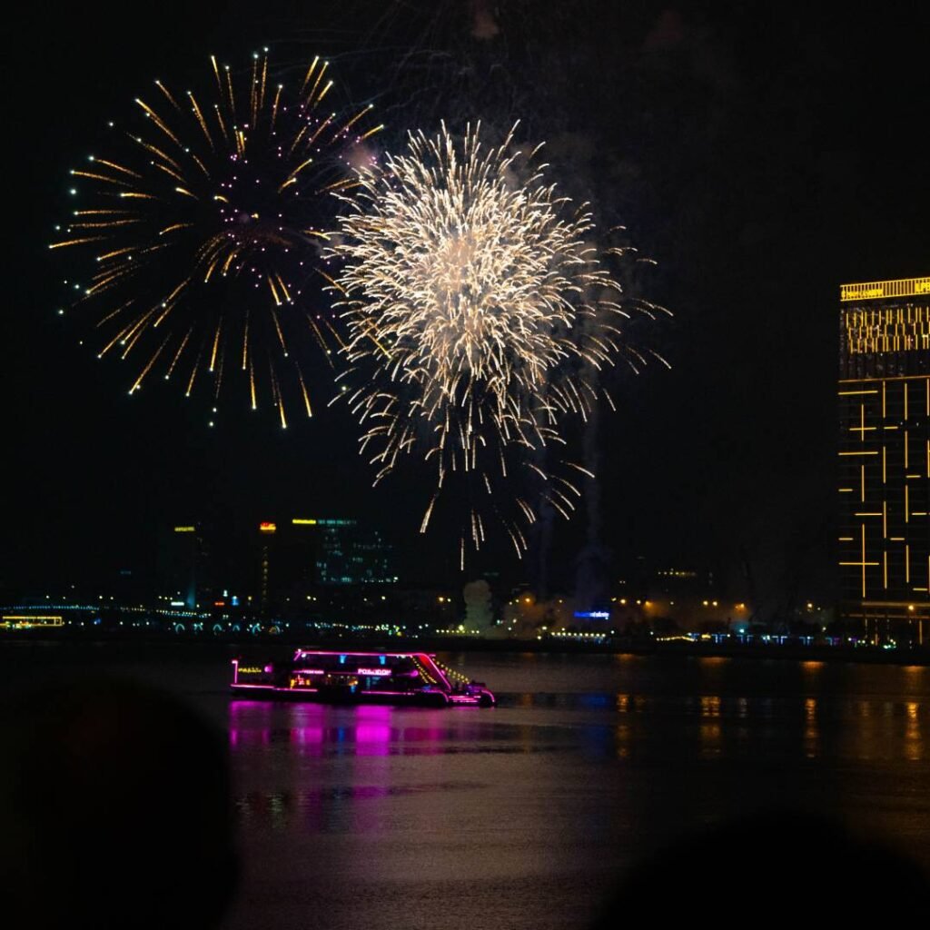 Fireworks over the river in Da Nang on Chinese New Year night