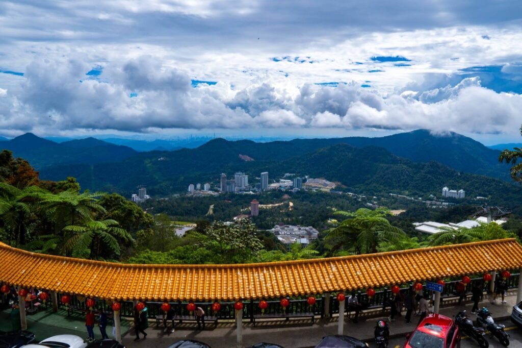 Wide view of the mountains and Genting Highlands from Chin Swee Caves Temple